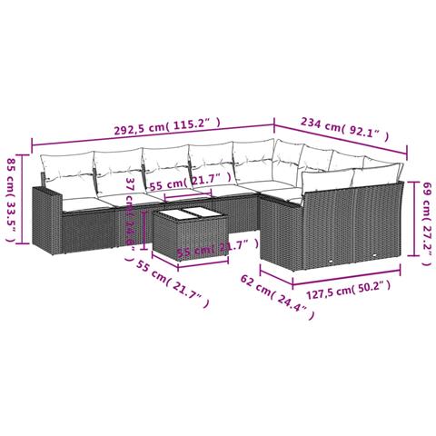 Set Divano da Giardino 10 pz con Cuscini Beige in Polyrattan - Foto 3