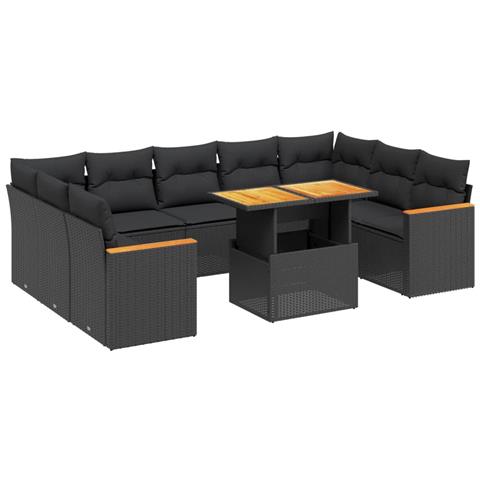 Set Divani da Giardino 11 pz con Cuscini in Polyrattan Nero - Foto 1