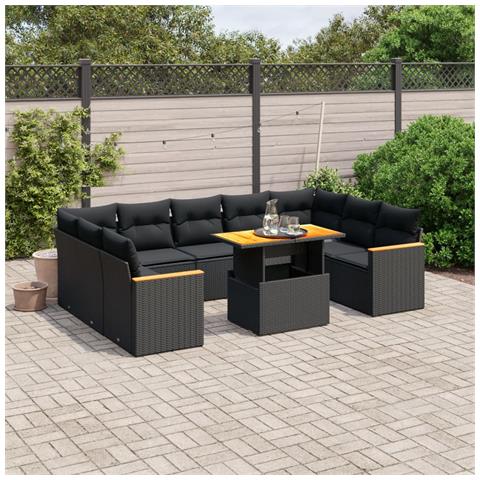 Set Divani da Giardino 11 pz con Cuscini in Polyrattan Nero - Foto 2