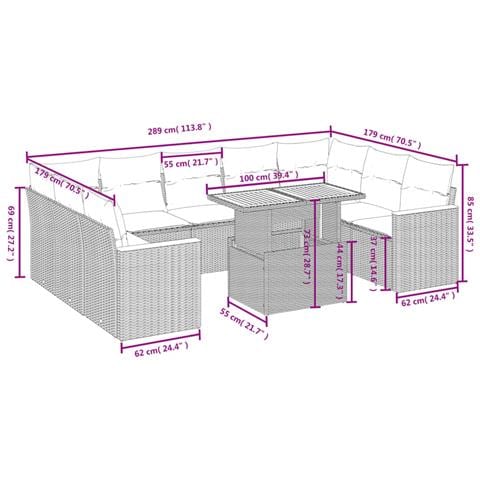 Set Divani da Giardino 11 pz con Cuscini in Polyrattan Nero - Foto 3