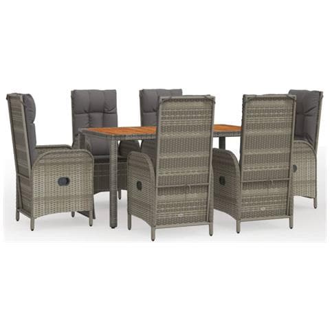Set da Pranzo da Giardino 7 pz con Cuscini in Polyrattan Grigio - Foto 1
