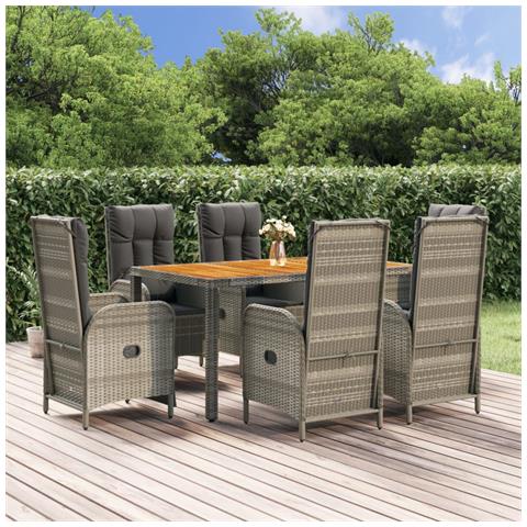 Set da Pranzo da Giardino 7 pz con Cuscini in Polyrattan Grigio - Foto 2