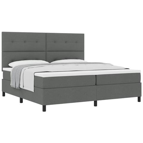Letto con Box Spring e Materasso Grigio Scuro 200x200 cm Tessuto - Foto 1
