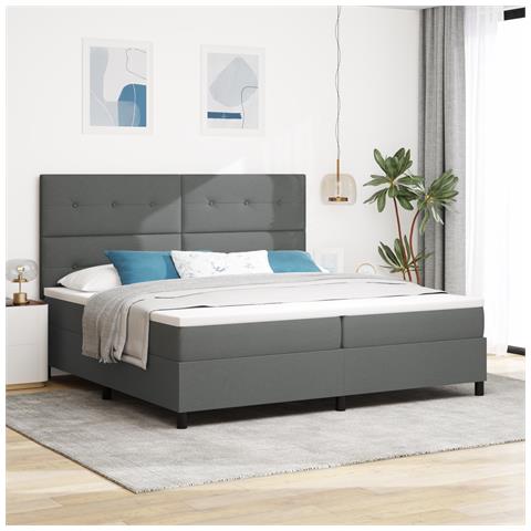 Letto con Box Spring e Materasso Grigio Scuro 200x200 cm Tessuto - Foto 2