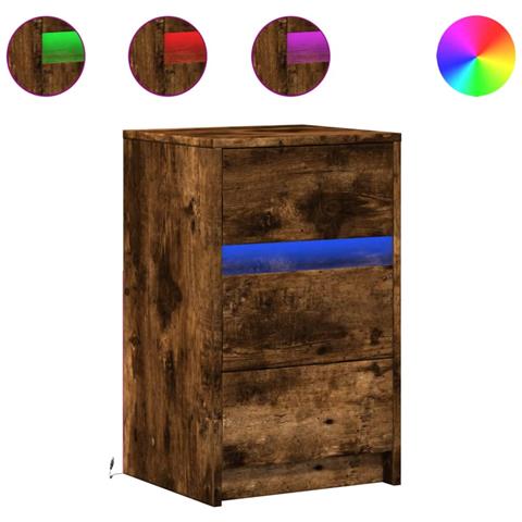 Comodino con Luci LED Rovere Fumo in Legno Multistrato - Foto 1