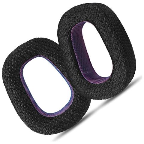 Cuscinetti Auricolari Di Ricambio In Tessuto Traspirante Nero/viola Per Logitech Zone Vibe 100 (confezione Da 2) - Foto 3
