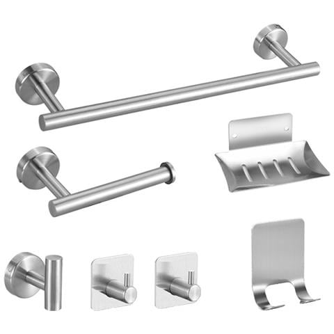 Set Di 7 Pezzi Di Porta Asciugamani Da Bagno In Acciaio Inossidabile Senza Foratura Silver - Foto 1