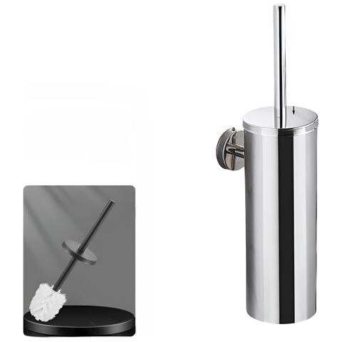 Spazzola Wc Sospesa Per Bagno Toilette Porta Senza Trapano A Muro Cromo Argento - Foto 2