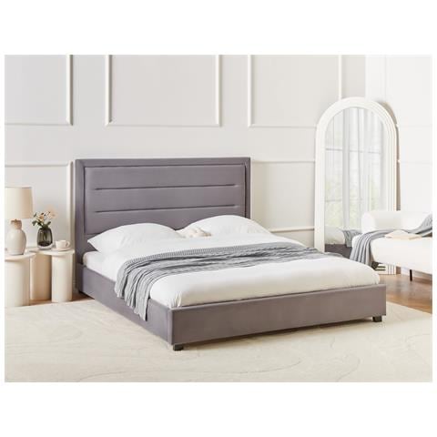 Letto Ad Acqua Velluto Rouen 160 X 200 Cm Grigio Scuro - Foto 1