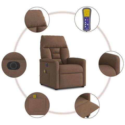 Poltrona Massaggiante Reclinabile Elettrica Marrone in Tessuto - Foto 9