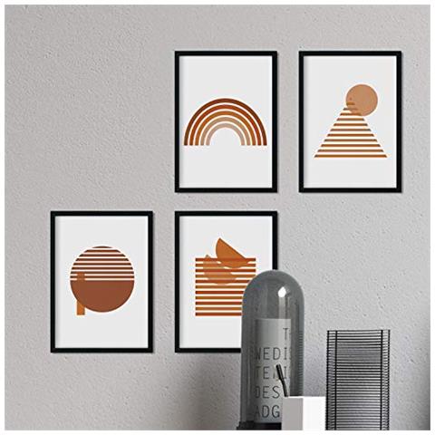 Set Di 4 Stampe Fogli Con Disegni Colorati A Base Di Marocco, ""terracotta"" Con Tonalità Marroni E Design Minimalista Senza Cornice A3 - Foto 1