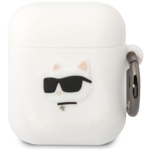 Custodia In Silicone Per Airpods 1/2 Choupette Head 3d Antiurto, Bianco - Foto 1