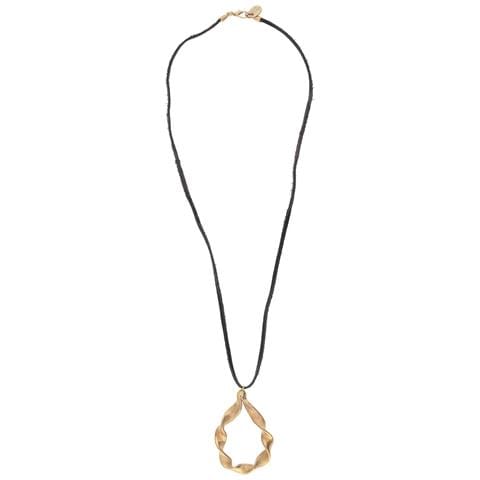 Collana Lunga ""eternal Wave"" Pelle Oro Nero 80cm - Foto 1