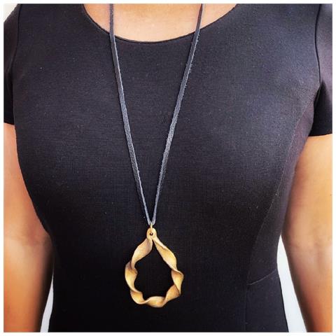 Collana Lunga ""eternal Wave"" Pelle Oro Nero 80cm - Foto 4