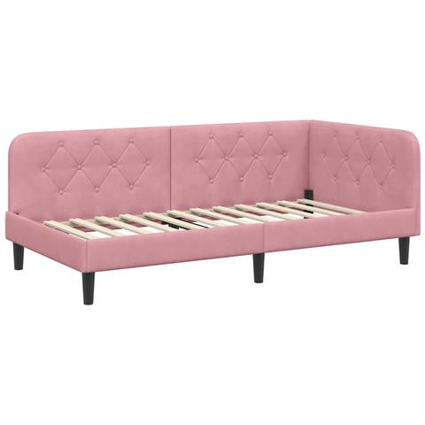 Cornice del letto ad angolo Rosa 90 x 190 cm Velluto - Foto 1