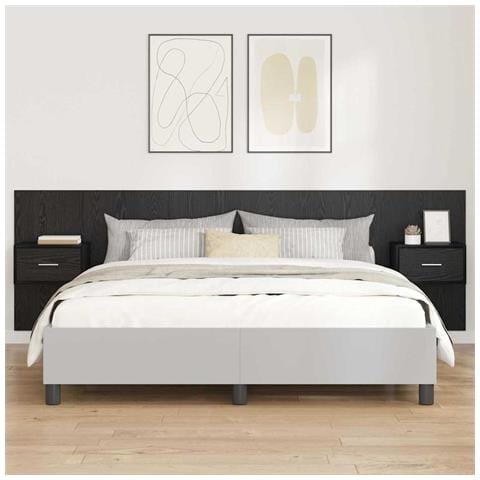 Testata con Comodino 3 pcs Rovere Nero Legno multistrato - Foto 2