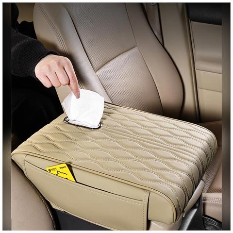 Cuscinetto Multifunzionale Per Bracciolo Auto Con Porta Fazzoletti - Motivo A Onde Beige - Foto 5