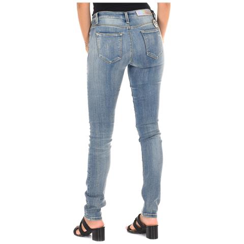 Pantaloni Lunghi In Denim Effetto Consumato E Strappato 10db50305 Donna - Foto 2