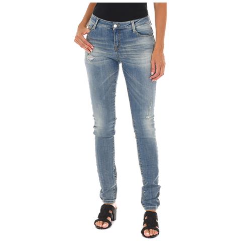 Pantaloni Lunghi In Denim Effetto Consumato E Strappato 10db50305 Donna - Foto 1