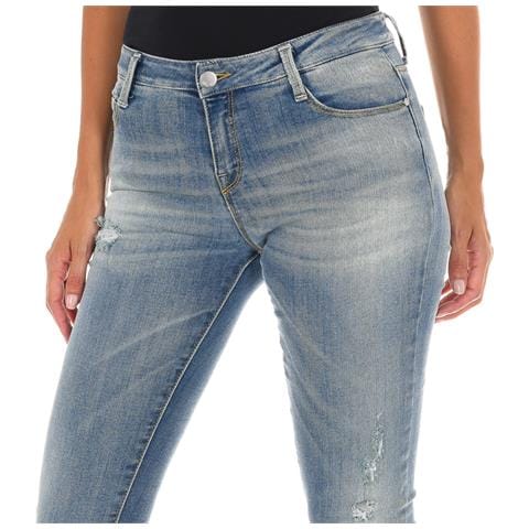 Pantaloni Lunghi In Denim Effetto Consumato E Strappato 10db50305 Donna - Foto 3