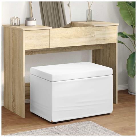 Pouf Bianco Pelle Sintetica e Legno Ingegnerizzato - Foto 2