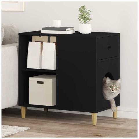Casa per Gatti Nero 72 x 42.5 x 70 cm Legno multistrato - Foto 2