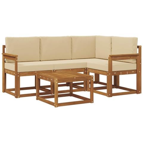 Set di divani da esterno con cuscino 5 pcs Naturale e Beige - Foto 1