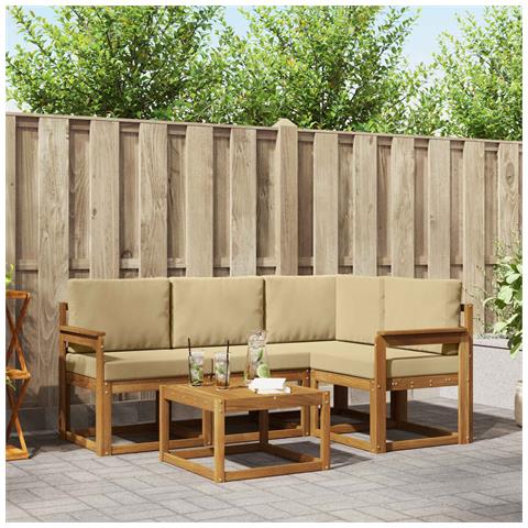 Set di divani da esterno con cuscino 5 pcs Naturale e Beige - Foto 2