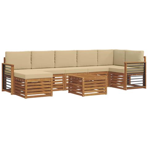 Set divani 8 pcs Naturale e Beige Legno di Acacia Massello - Foto 1