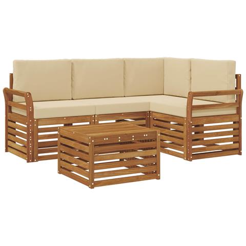 Set di divani da esterno con cuscino 5 pcs Naturale e Beige - Foto 1