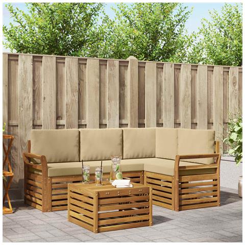Set di divani da esterno con cuscino 5 pcs Naturale e Beige - Foto 2