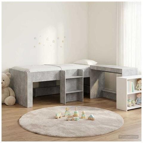 Letto alto per bambini con scrivania 2 pz Grigio Cemento - Foto 2