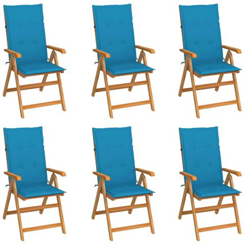 Sedie da Giardino 6 pz con Cuscini Blu in Massello di Teak - Foto 1