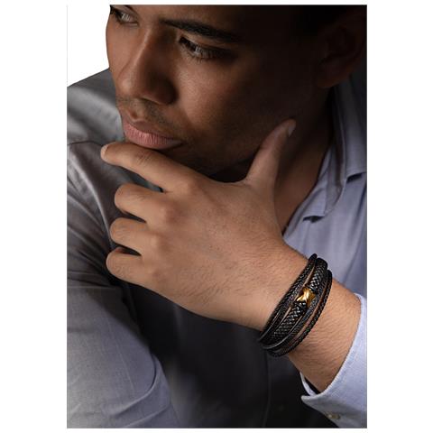 Bracciale in Pelle da Uomo, ""Flake"", 17cm, Oro - Foto 2