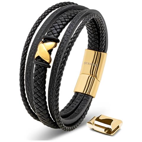 Bracciale in Pelle da Uomo, ""Flake"", 17cm, Oro - Foto 1
