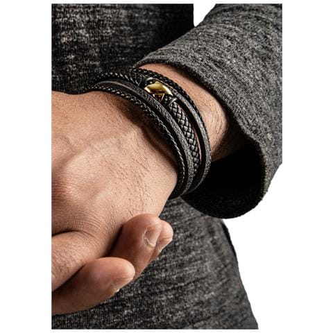 Bracciale in Pelle da Uomo, ""Flake"", 17cm, Oro - Foto 14