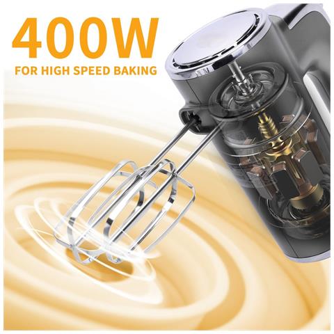 Sbattitore Elettrico Adela con 5 Livelli Velocità Regolabili E Turbo Boost Potenza 400W Colore Argento - Foto 2
