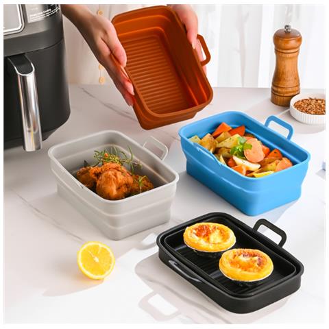 Stampo In Silicone Pieghevole Quadrato Per Friggitrice Ad Aria 19,5x12,7x7 Cm Black - Foto 2
