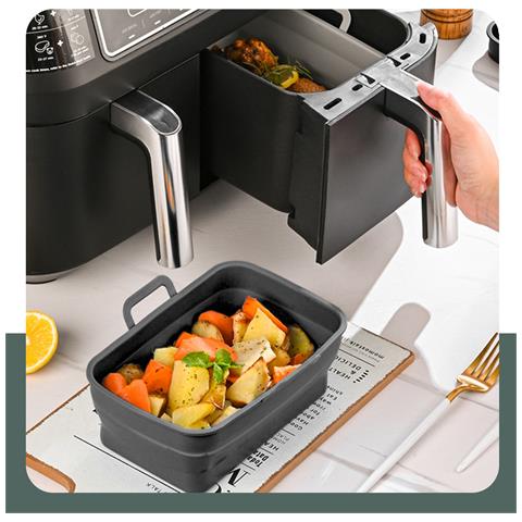 Stampo In Silicone Pieghevole Quadrato Per Friggitrice Ad Aria 19,5x12,7x7 Cm Black - Foto 6