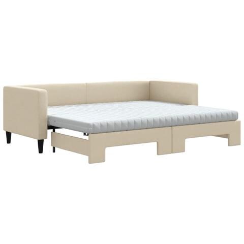 Divano Letto Estraibile Con Materassi Crema 80x200 Cm Tessuto - Foto 1