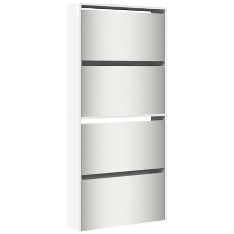 Scarpiera Con Specchio A 4 Livelli Bianco Lucido 63x17x134 Cm - Foto 2