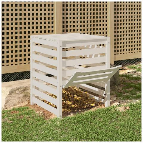 Compostiera Bianca 63,5x63,5x77,5 Cm In Legno Massello Di Pino - Foto 3