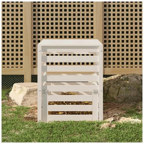 Compostiera Bianca 63,5x63,5x77,5 Cm In Legno Massello Di Pino - Foto 1