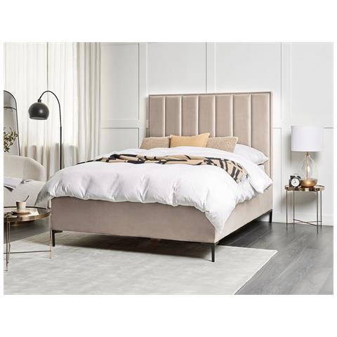 Letto Matrimoniale Contenitore Velluto Grigio Tortora 140 X 200 Cm Sezanne - Foto 1