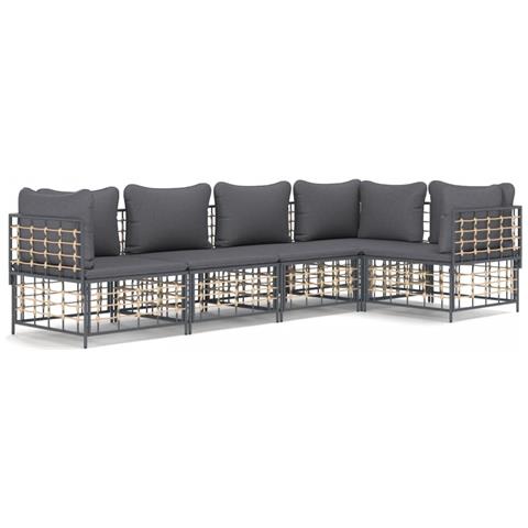Set Divani Da Giardino 5 Pz Con Cuscini Antracite In Polyrattan - Foto 1