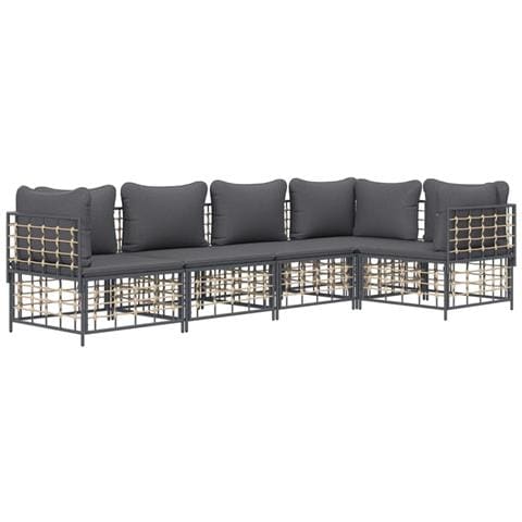 Set Divani Da Giardino 5 Pz Con Cuscini Antracite In Polyrattan - Foto 2