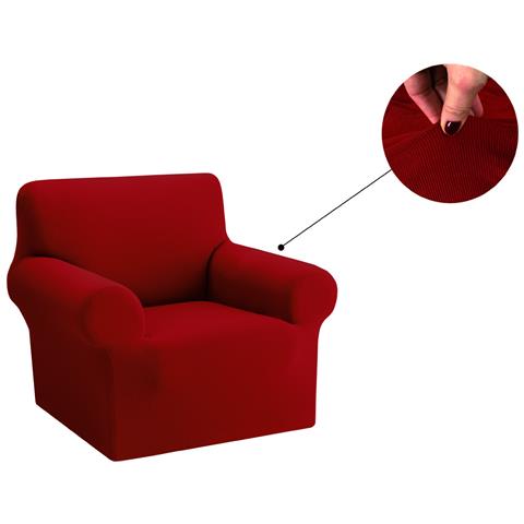Copridivano Copriseduta Sofà Elasticizzato Tinta Unita Smile Tessuto Millerighe Poltrona Bordeaux - Foto 1