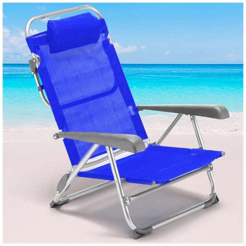 Spiaggina Sedia Prendisole Pieghevole Mare Spiaggia Sdraio Reclinabile Blu - Foto 1