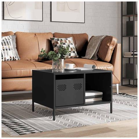 Tavolino Nero 68,5x50x43,5 Cm In Acciaio Laminato A Freddo - Foto 3