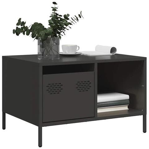 Tavolino Nero 68,5x50x43,5 Cm In Acciaio Laminato A Freddo - Foto 1